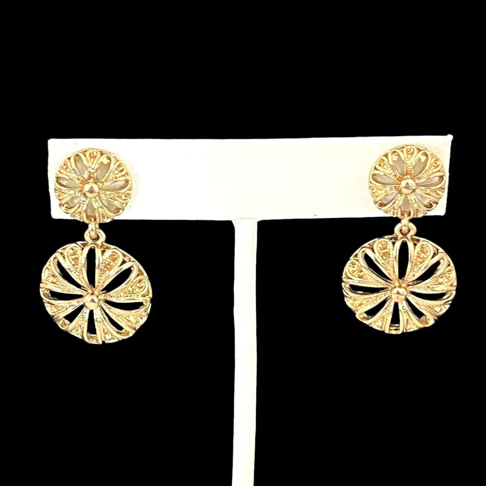 New Floral Earrings Gold Tone Open Design Statement Dangle Drop - 5A
